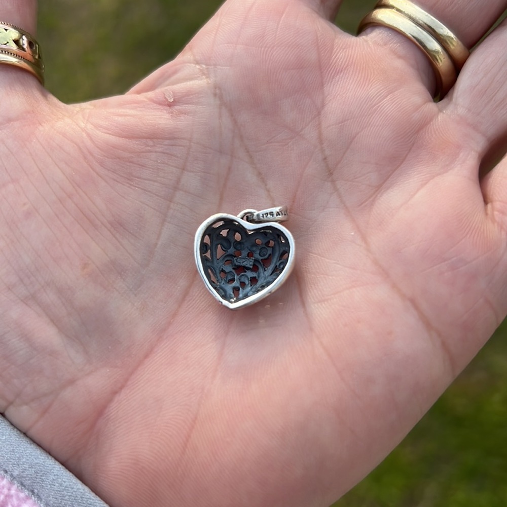 Sterling Silver Scroll Open Heart Small Charm Or … - image 7